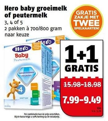 Aanbiedingen Hero baby groeimelk of peutermelk - Hero - Geldig van 06/06/2017 tot 11/06/2017 bij Poiesz
