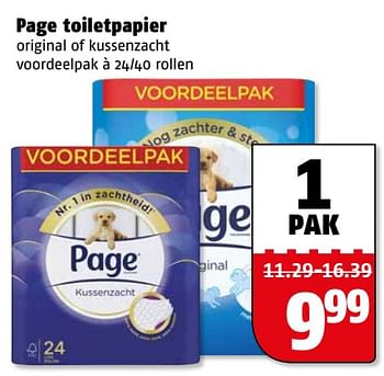 Aanbiedingen Page toiletpapier original of kussenzacht voordeelpak - Page - Geldig van 06/06/2017 tot 11/06/2017 bij Poiesz