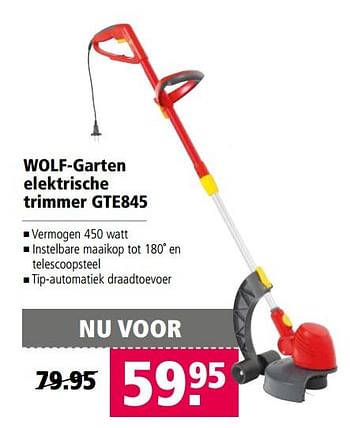 Aanbiedingen Wolf-garten elektrische trimmer gte845 - Wolf Garten - Geldig van 06/06/2017 tot 18/06/2017 bij Welkoop