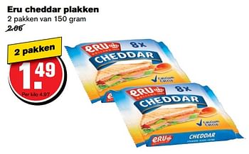 Aanbiedingen Eru cheddar plakken - Eru - Geldig van 07/06/2017 tot 13/06/2017 bij Hoogvliet