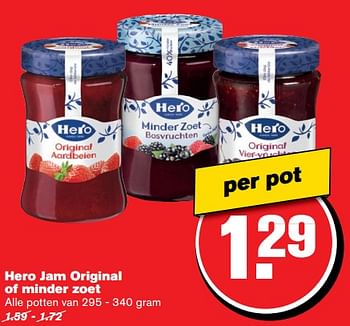Aanbiedingen Hero jam original of minder zoet - Hero - Geldig van 07/06/2017 tot 13/06/2017 bij Hoogvliet