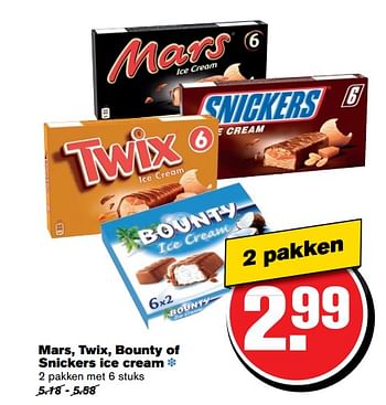 Aanbiedingen Mars, twix, bounty of snickers ice cream - Huismerk - Hoogvliet - Geldig van 07/06/2017 tot 13/06/2017 bij Hoogvliet