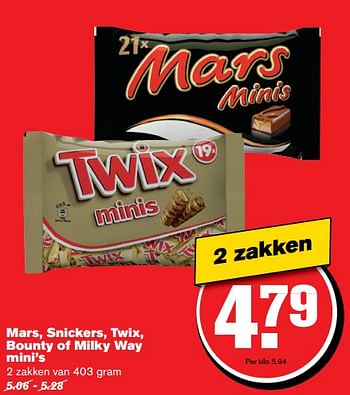 Aanbiedingen Mars, snickers, twix, bounty of milky way mini`s - Huismerk - Hoogvliet - Geldig van 07/06/2017 tot 13/06/2017 bij Hoogvliet