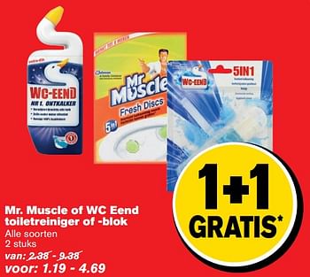 Aanbiedingen Mr. muscle of wc eend toiletreiniger of -blok - Huismerk - Hoogvliet - Geldig van 07/06/2017 tot 13/06/2017 bij Hoogvliet
