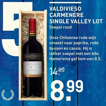 Aanbiedingen Valdivieso carmenère single valley lot - Rode wijnen - Geldig van 06/06/2017 tot 18/06/2017 bij Gall & Gall