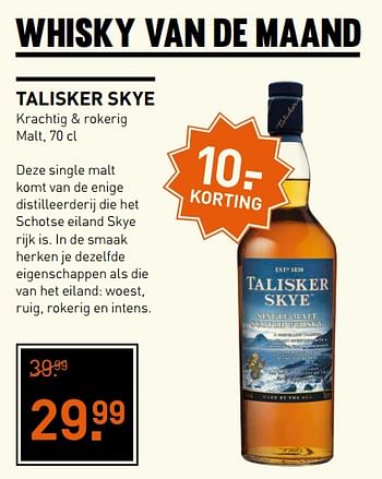 Aanbiedingen Talisker skye krachtig + rokerig malt - Talisker skye - Geldig van 06/06/2017 tot 18/06/2017 bij Gall & Gall