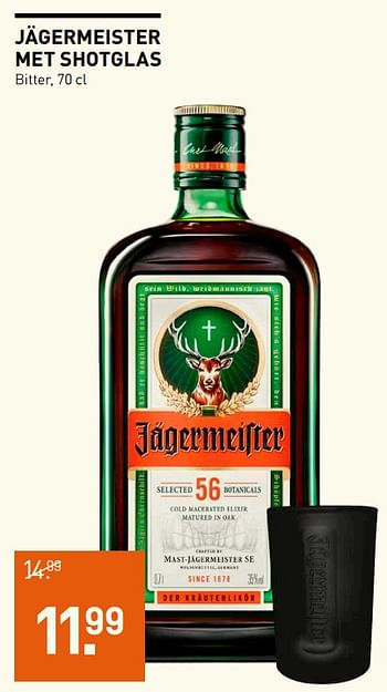 Aanbiedingen Jägermeister met shotglas - Jagermeister - Geldig van 06/06/2017 tot 18/06/2017 bij Gall & Gall