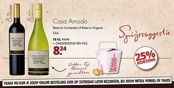 Aanbiedingen Casa amada reserva carmenère of reserva viognier chili - Rode wijnen - Geldig van 06/06/2017 tot 17/06/2017 bij Mitra