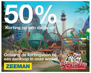 Aanbiedingen 50% korting op een dagje uit! slagharen - Huismerk - Zeeman  - Geldig van 10/06/2017 tot 16/06/2017 bij Zeeman