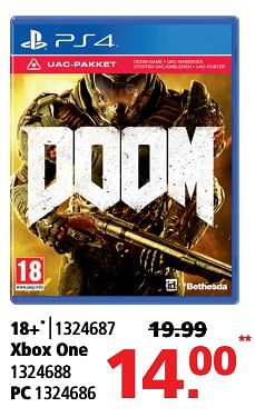 Aanbiedingen Doom - Bethesda Game Studios - Geldig van 05/06/2017 tot 25/06/2017 bij Intertoys
