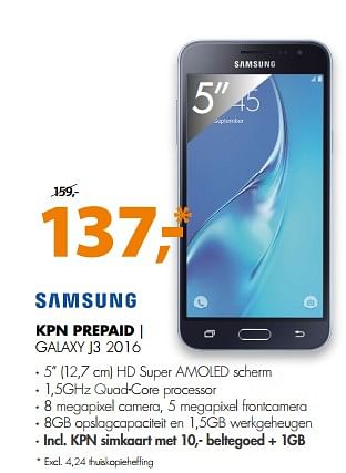 Aanbiedingen Samsung kpn prepaid galaxy j3 2016 - Samsung - Geldig van 10/06/2017 tot 18/06/2017 bij Expert