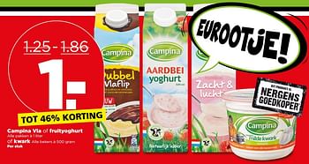 Aanbiedingen Campina vla of fruityoghurt - Campina - Geldig van 11/06/2017 tot 17/06/2017 bij Plus