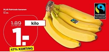 Aanbiedingen Plus fairtrade bananen - Fair Trade - Geldig van 11/06/2017 tot 17/06/2017 bij Plus