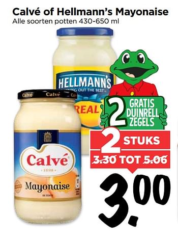 Aanbiedingen Calvé of hellmann`s mayonaise - Calve - Geldig van 11/06/2017 tot 17/06/2017 bij Vomar