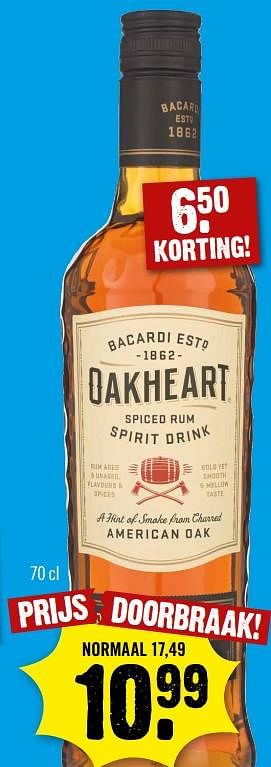 Aanbiedingen Bacaroi esto 1862 oakheart spiced rum spirit drink - Oakheart - Geldig van 11/06/2017 tot 17/06/2017 bij Dirk III