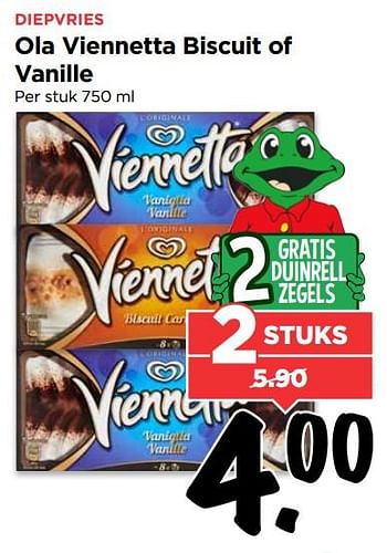 Aanbiedingen Ola viennetta biscuit of vanille - Ola - Geldig van 11/06/2017 tot 17/06/2017 bij Vomar