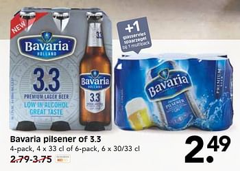 Aanbiedingen Bavaria pilsener of 3.3 - Bavaria - Geldig van 11/06/2017 tot 17/06/2017 bij Em-té