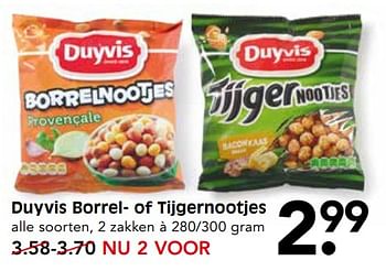Aanbiedingen Duyvis borrel- of tijgernootjes - Duyvis - Geldig van 11/06/2017 tot 17/06/2017 bij Em-té