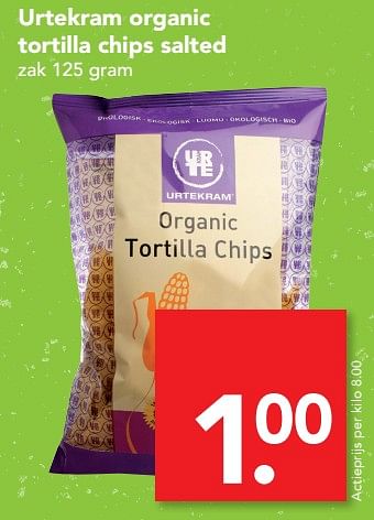 Aanbiedingen Urtekram organic tortilla chips salted - Urtekram - Geldig van 11/06/2017 tot 17/06/2017 bij Deen Supermarkten