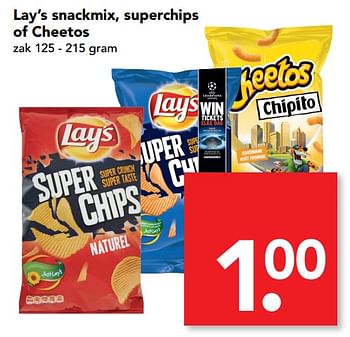 Aanbiedingen Lay`s snackmix, superchips of cheetos - Lay's - Geldig van 11/06/2017 tot 17/06/2017 bij Deen Supermarkten