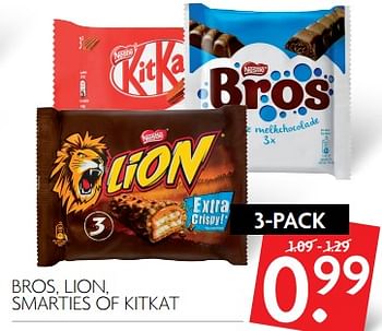 Aanbiedingen Bros, lion, smarties of kitkat - Nestlé - Geldig van 11/06/2017 tot 17/06/2017 bij Deka Markt