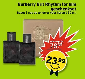 Aanbiedingen Burberry brit rhythm for him geschenkset - Burberry Brit - Geldig van 13/06/2017 tot 18/06/2017 bij Trekpleister