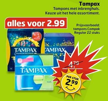 Aanbiedingen Tampons compak regular - Tampax - Geldig van 13/06/2017 tot 18/06/2017 bij Trekpleister