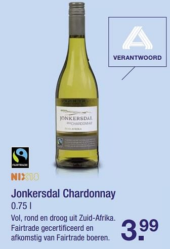 Aanbiedingen Jonkersdal chardonnay - Witte wijnen - Geldig van 11/06/2017 tot 18/06/2017 bij Aldi