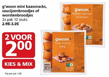 Aanbiedingen G`woon mini kaassnacks, saucijzenbroodjes of worstenbroodjes - Gâ€™woon - Geldig van 12/06/2017 tot 18/06/2017 bij Jan Linders