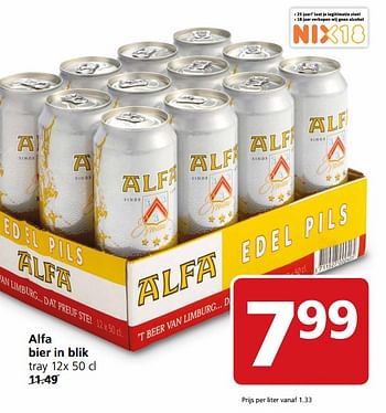 Aanbiedingen Alfa bier in blik - Alfa - Geldig van 12/06/2017 tot 18/06/2017 bij Jan Linders
