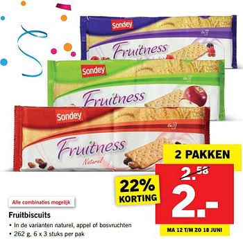 Aanbiedingen Fruitbiscuits - Sondey - Geldig van 12/06/2017 tot 18/06/2017 bij Lidl