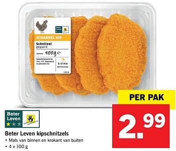 Aanbiedingen Beter leven kipschnitzels - Huismerk - Lidl - Geldig van 12/06/2017 tot 18/06/2017 bij Lidl
