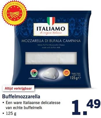 Aanbiedingen Buffelmozzarella - Italiamo - Geldig van 12/06/2017 tot 18/06/2017 bij Lidl