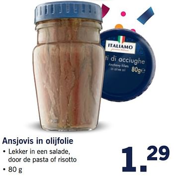 Aanbiedingen Ansjovis in olijfolie - Italiamo - Geldig van 12/06/2017 tot 18/06/2017 bij Lidl