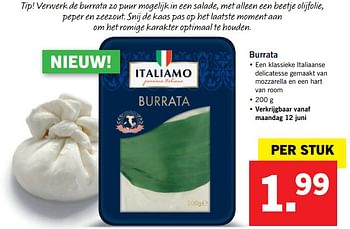 Aanbiedingen Burrata - Italiamo - Geldig van 12/06/2017 tot 18/06/2017 bij Lidl