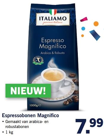 Aanbiedingen Espressobonen magnifico - Italiamo - Geldig van 12/06/2017 tot 18/06/2017 bij Lidl