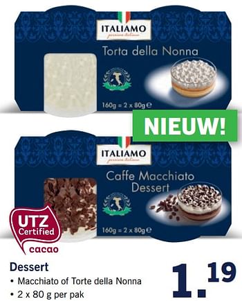 Aanbiedingen Dessert - Italiamo - Geldig van 12/06/2017 tot 18/06/2017 bij Lidl