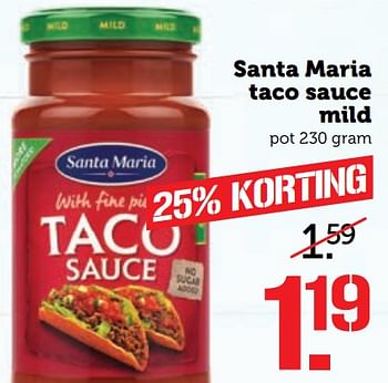 Aanbiedingen Santa maria taco sauce mild - Santa Maria - Geldig van 12/06/2017 tot 18/06/2017 bij Coop