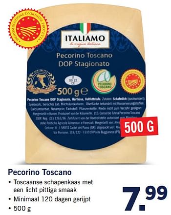Aanbiedingen Pecorino toscano - Italiamo - Geldig van 12/06/2017 tot 18/06/2017 bij Lidl