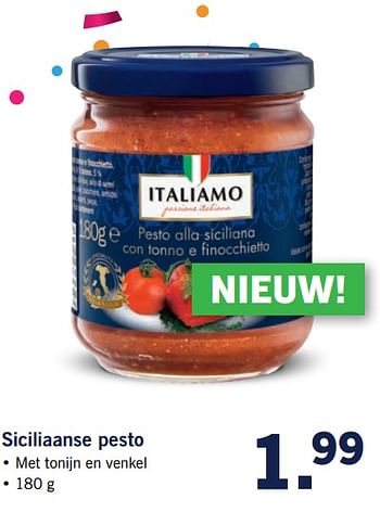 Aanbiedingen Siciliaanse pesto - Italiamo - Geldig van 12/06/2017 tot 18/06/2017 bij Lidl