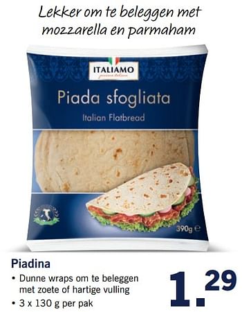 Aanbiedingen Piadina - Italiamo - Geldig van 12/06/2017 tot 18/06/2017 bij Lidl