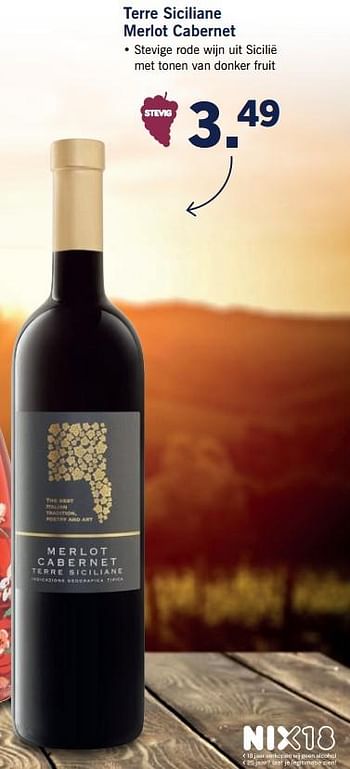 Aanbiedingen Terre siciliane merlot cabernet - Rode wijnen - Geldig van 12/06/2017 tot 18/06/2017 bij Lidl