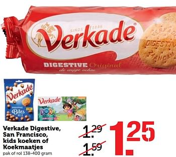 Aanbiedingen Verkade digestive, san francisco, kids koeken of koekmaatjes - Verkade - Geldig van 12/06/2017 tot 18/06/2017 bij Coop