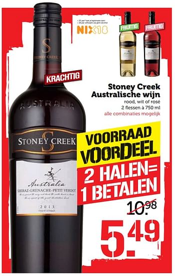 Aanbiedingen Stoney creek australische wijn - Rode wijnen - Geldig van 12/06/2017 tot 18/06/2017 bij Coop
