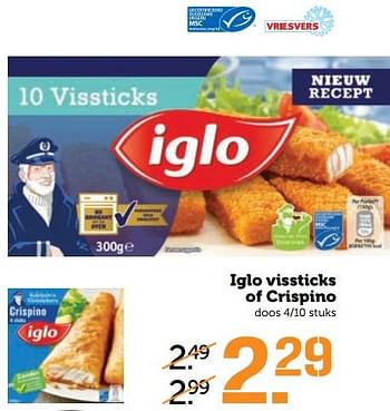 Aanbiedingen Iglo vissticks of crispino - Iglo - Geldig van 12/06/2017 tot 18/06/2017 bij Coop