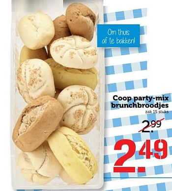 Aanbiedingen Coop party-mix brunchbroodjes - Huismerk - Coop - Geldig van 12/06/2017 tot 18/06/2017 bij Coop