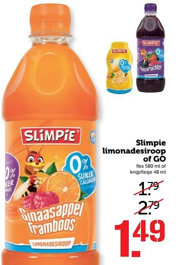Aanbiedingen Slimpie limonadesiroop of go - Slimpie - Geldig van 12/06/2017 tot 18/06/2017 bij Coop