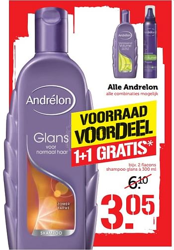 Aanbiedingen 2 flacons shampoo glans - Andrelon - Geldig van 12/06/2017 tot 18/06/2017 bij Coop