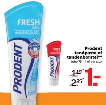 Aanbiedingen Prodent tandpasta of tandenborstel - Prodent - Geldig van 12/06/2017 tot 18/06/2017 bij Coop