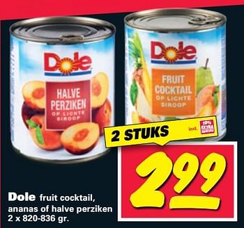 Aanbiedingen Dole fruit cocktail, ananas of halve perziken - Dole - Geldig van 12/06/2017 tot 18/06/2017 bij Nettorama